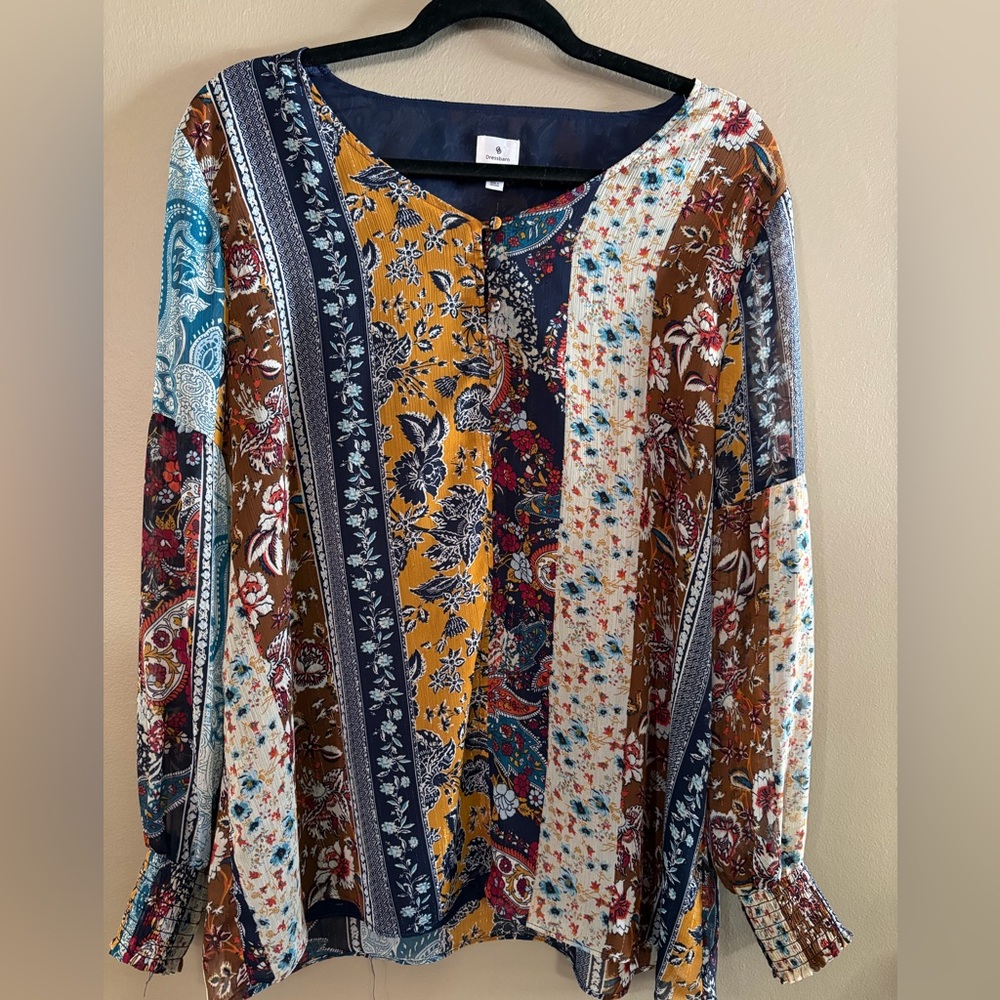 Dressbarn Multicolor Floral Patchwork Blouse - image 1